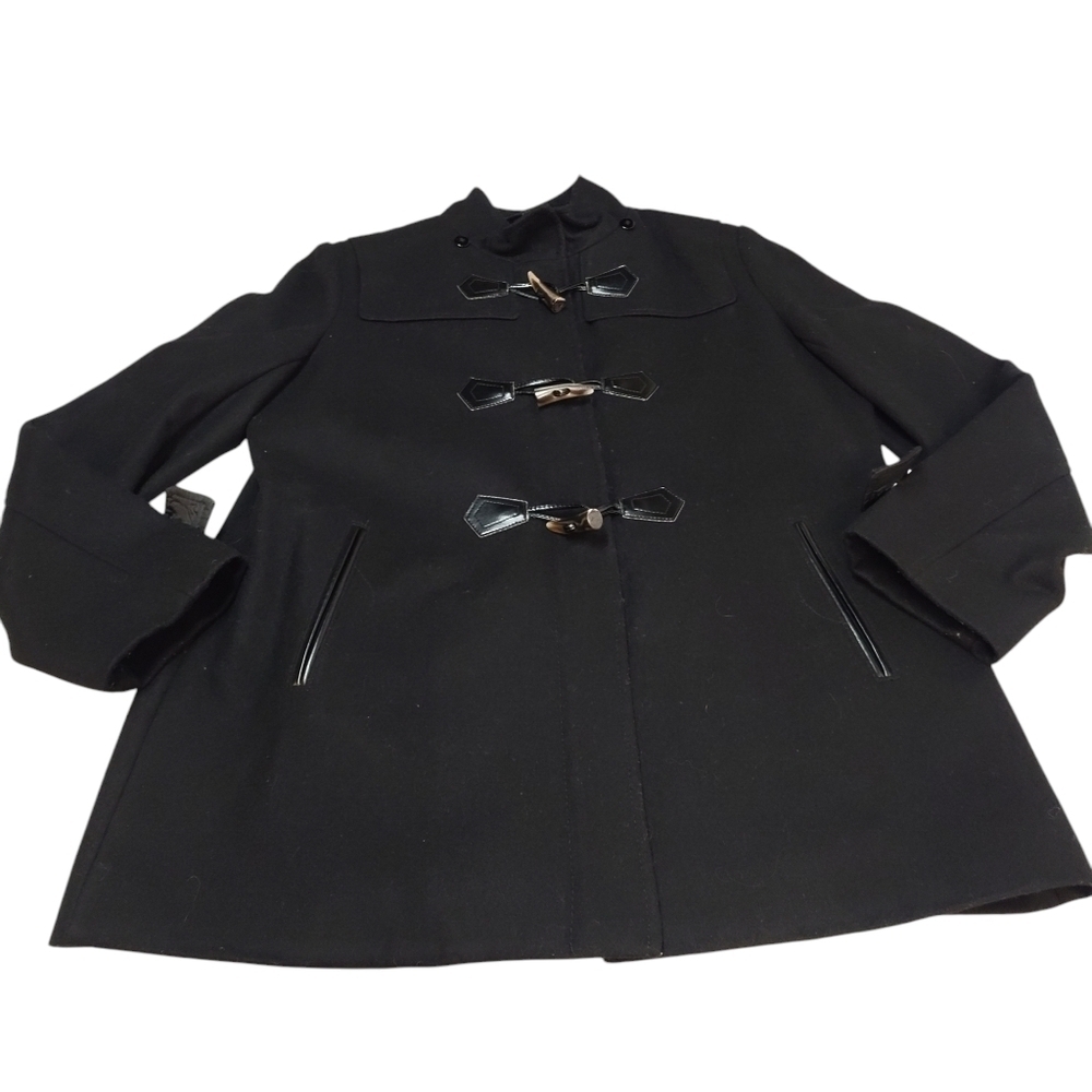 Liz Claiborne Pea Coat Women's Black Wool Blend Zipper/Button  Pea Coat Size L - Picture 3 of 11